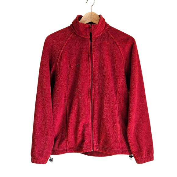 Columbia Full Zip Fleece Jacket Zippered Pockets Red Women's Medium - Picture 1 of 8